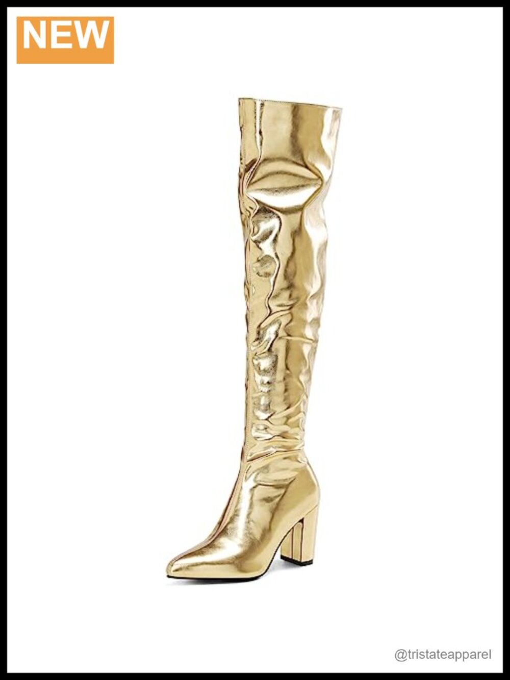 Women's Over the Knee Metallic Thigh High Chunky Heel Pointed Toe Zip Boots
